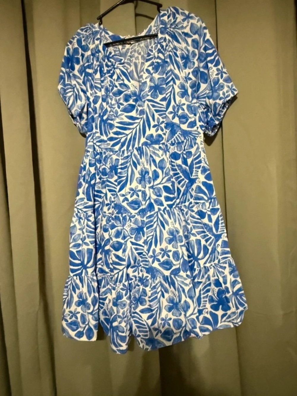 Blue Floral Tiered Casual Dress for Girls